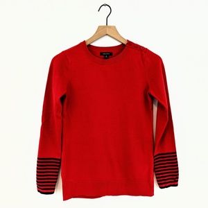 *nautica* S red crewneck sweater navy blue stripes